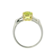 Vintage Platinum Gold AGCL 2.28ct Cushion Yellow Sapphire w/ Diamond Sides Ring