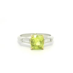 Vintage Platin Gold AGCL 2,28ct Kissen gelben Saphir w / Diamant Seiten Ring