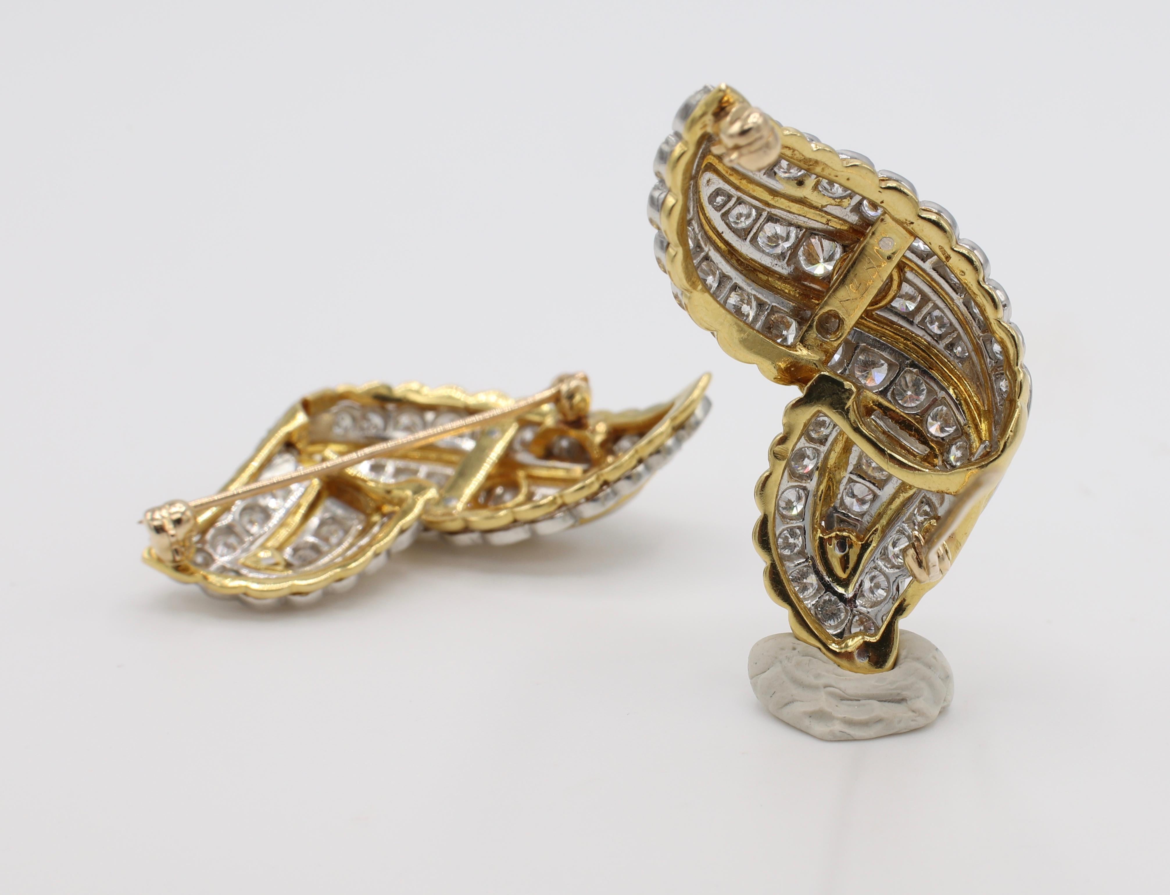 Women's Vintage Platinum and Gold Diamond Brooch Pin Set
