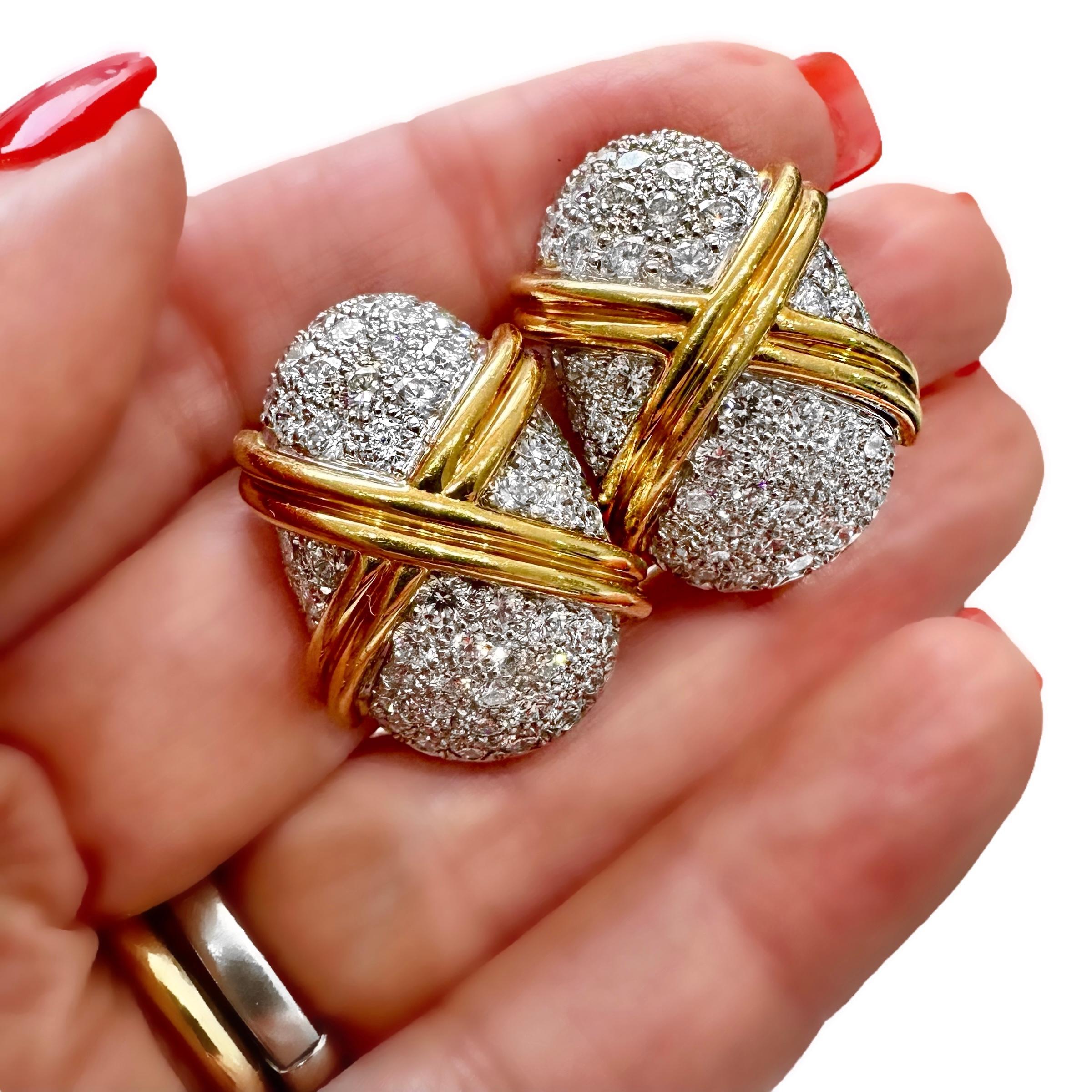 Vintage Platin-Gold & Diamant-Ohrringe von Schlumberger für Tiffany & Company im Angebot 5