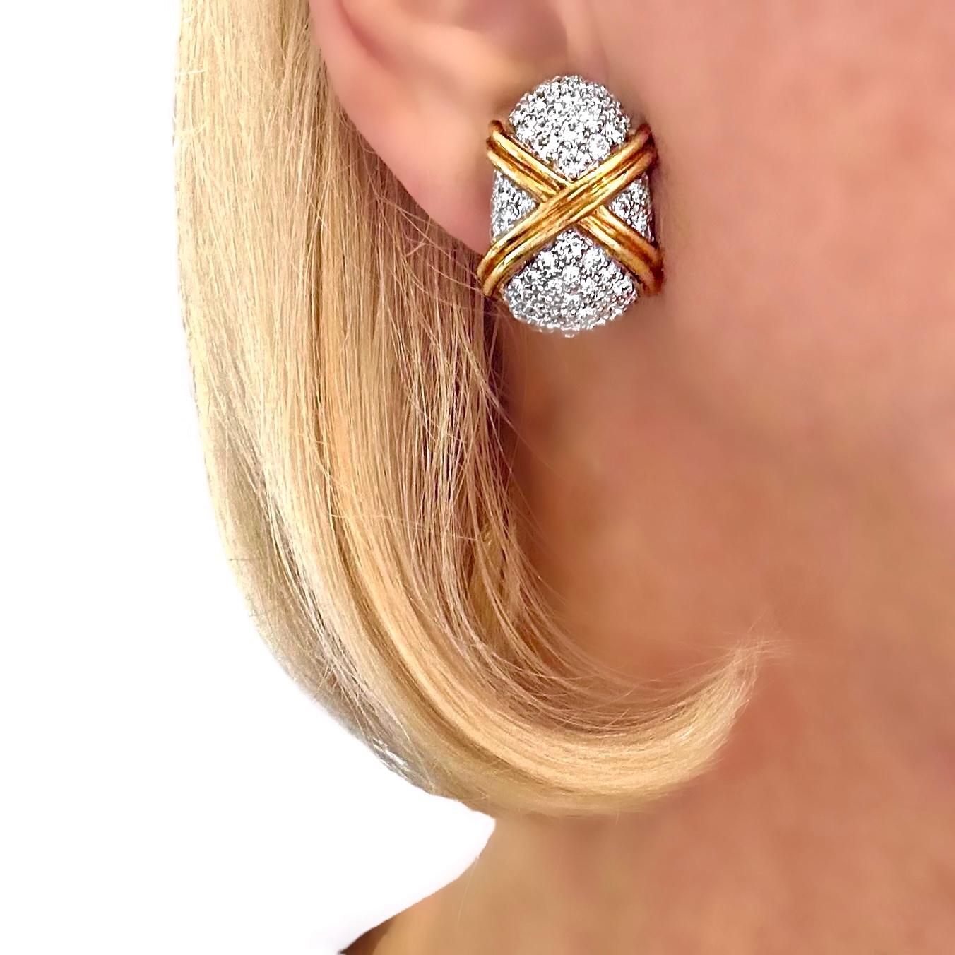 Vintage Platin-Gold & Diamant-Ohrringe von Schlumberger für Tiffany & Company im Angebot 6