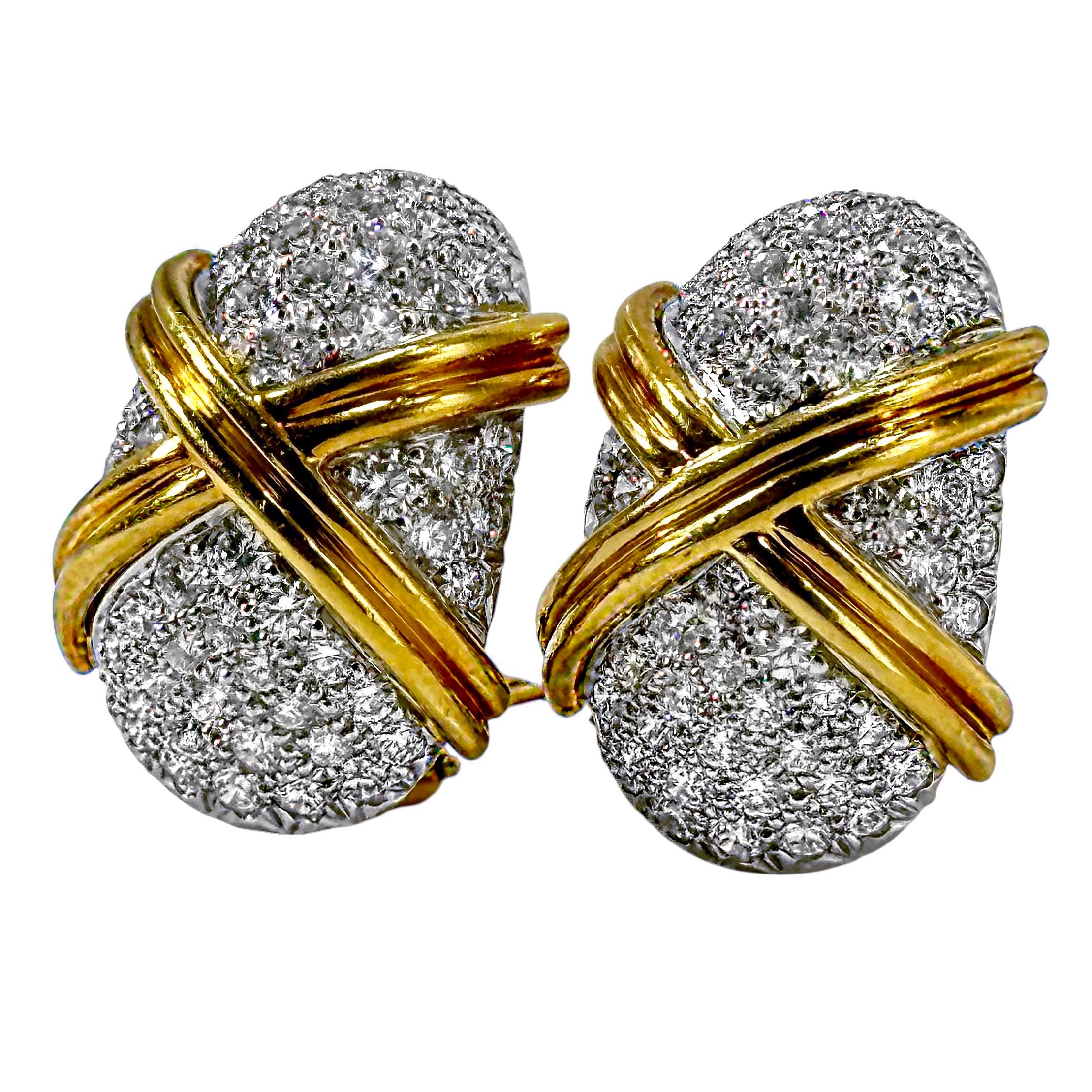 Vintage Platin-Gold & Diamant-Ohrringe von Schlumberger für Tiffany & Company (Moderne) im Angebot