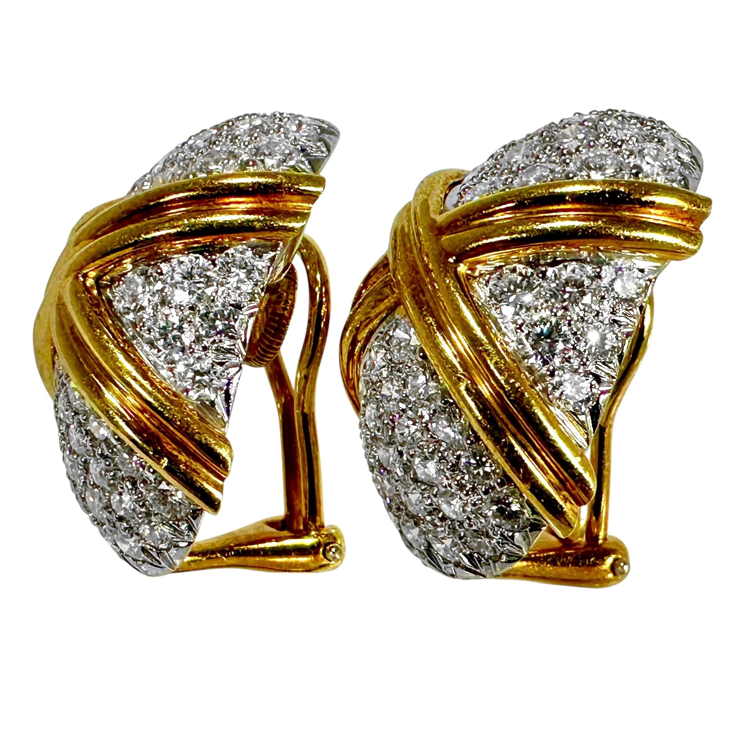Vintage Platin-Gold & Diamant-Ohrringe von Schlumberger für Tiffany & Company (Brillantschliff) im Angebot