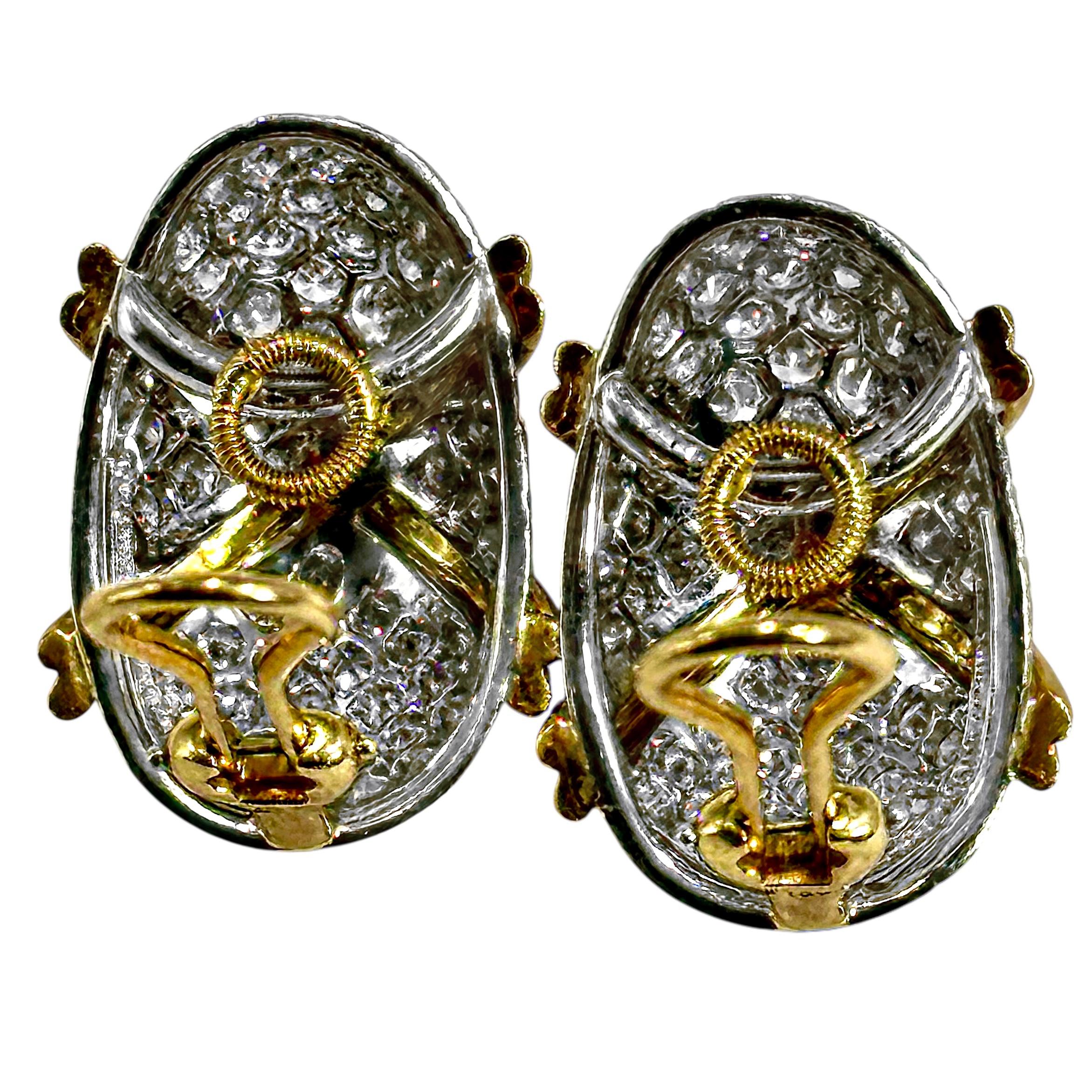 Vintage Platin-Gold & Diamant-Ohrringe von Schlumberger für Tiffany & Company im Zustand „Gut“ im Angebot in Palm Beach, FL