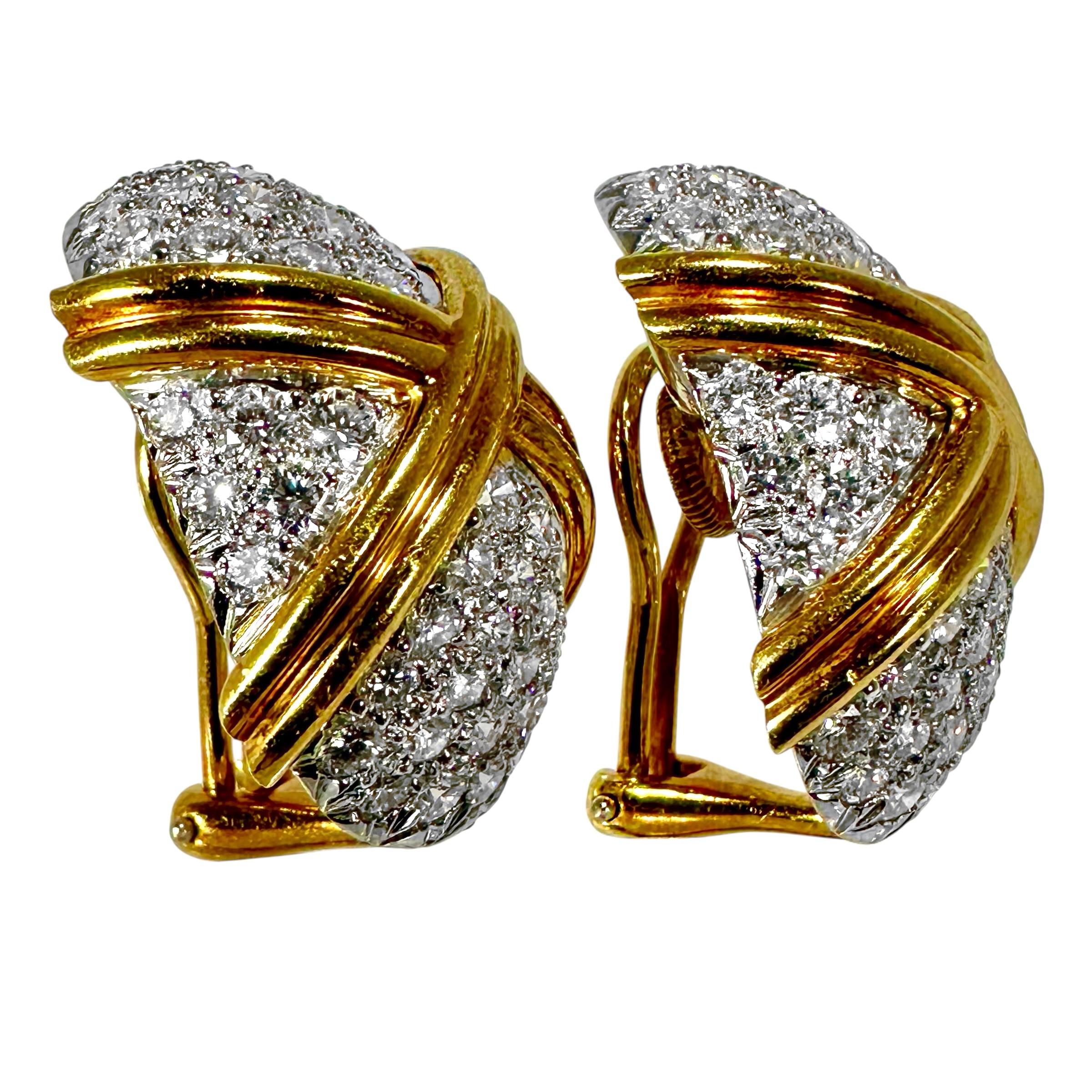 Vintage Platin-Gold & Diamant-Ohrringe von Schlumberger für Tiffany & Company Damen im Angebot