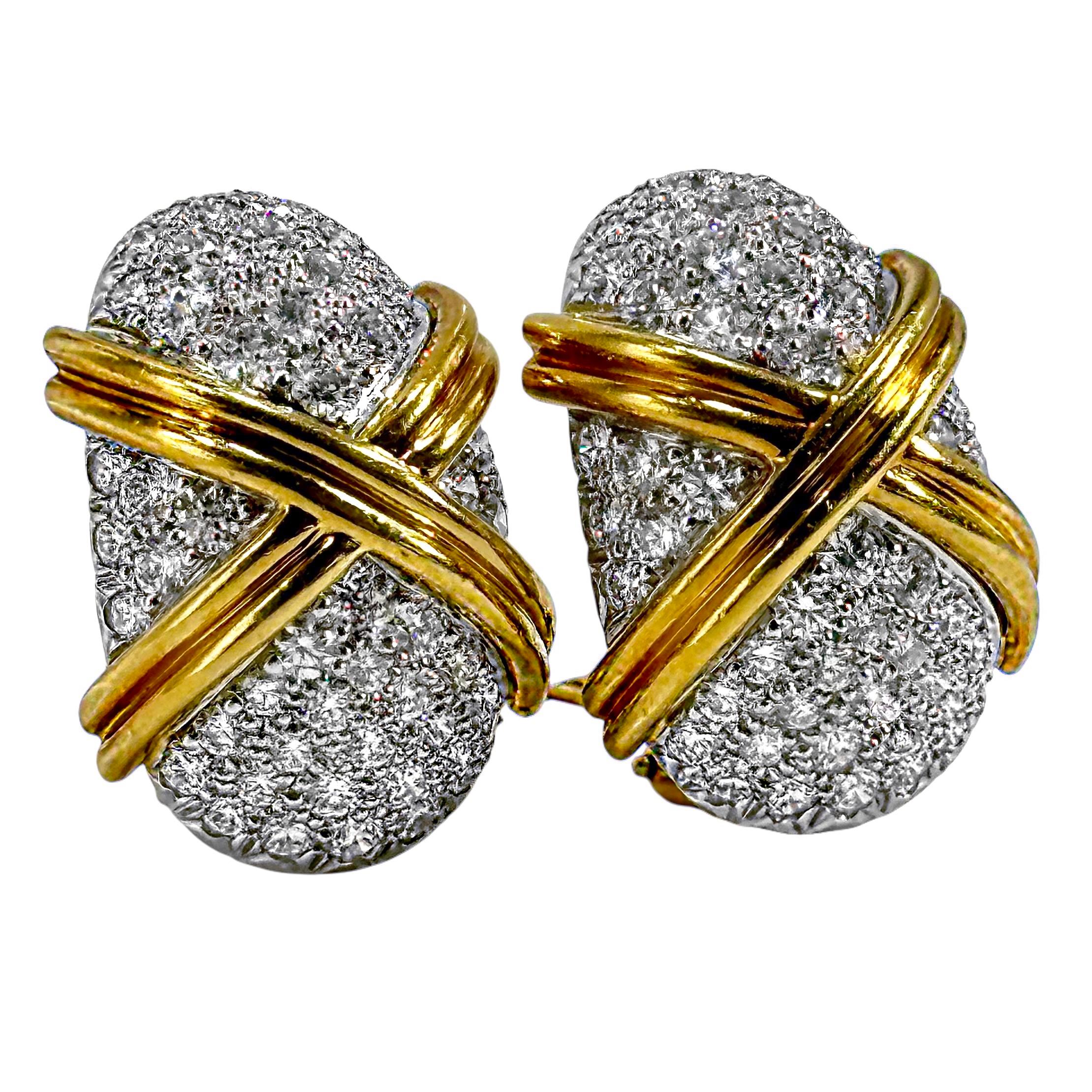 Vintage Platin-Gold & Diamant-Ohrringe von Schlumberger für Tiffany & Company im Angebot 1