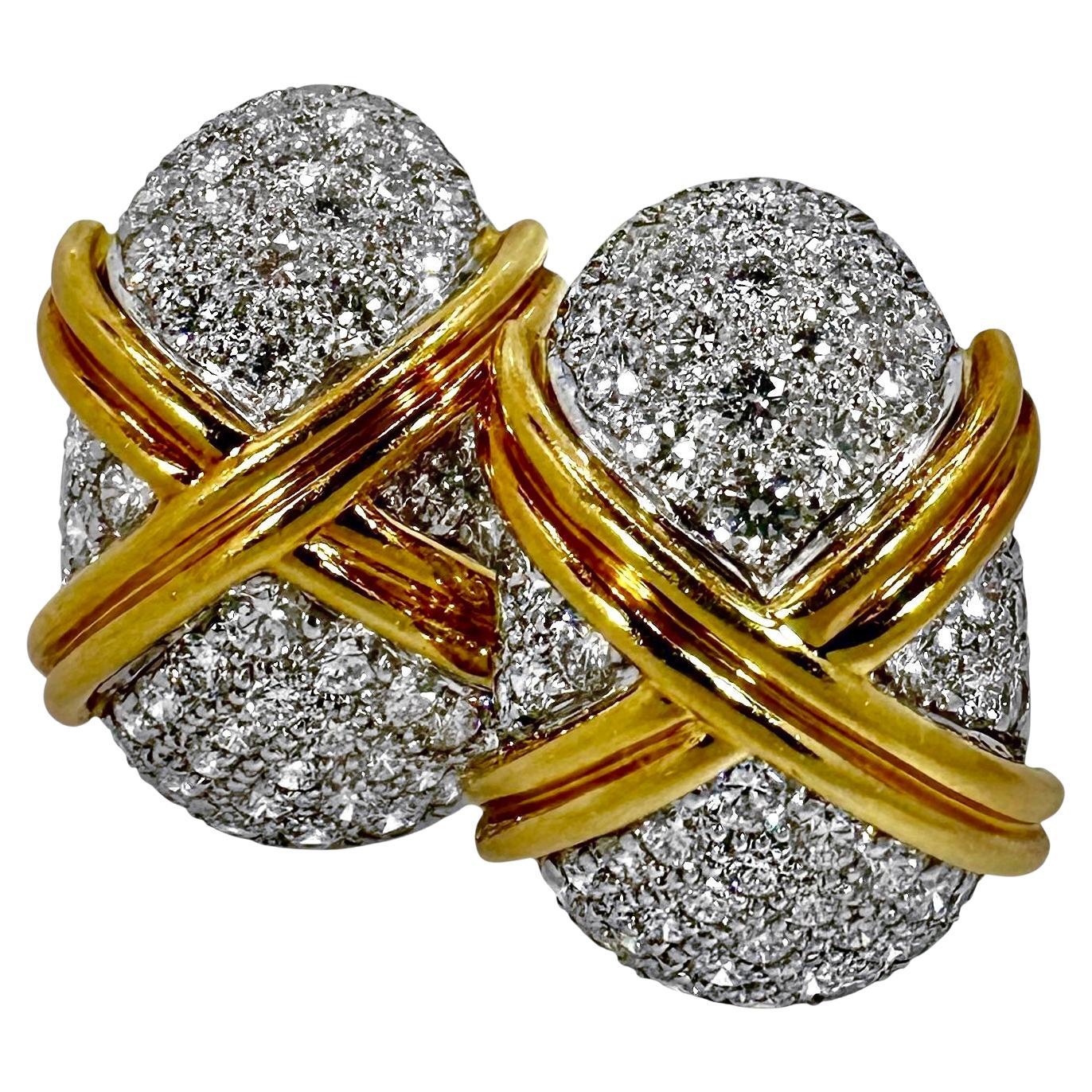 Vintage Platin-Gold & Diamant-Ohrringe von Schlumberger für Tiffany & Company im Angebot