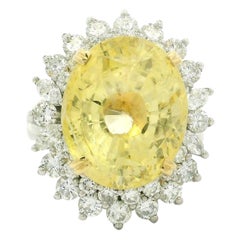 Vintage Platinum & Gold GIA 20.68ctw Large No Heat Yellow Sapphire Diamond Ring