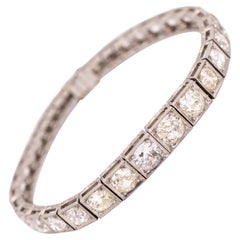 Bracelet vintage en platine avec diamants gradués taille vieille mine