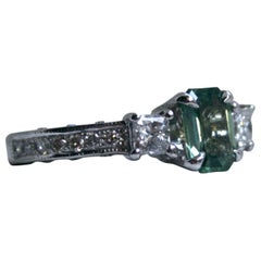 Vintage Platinum Green Sapphire and Diamond Ring Engagement Ring, 1.90 Carat