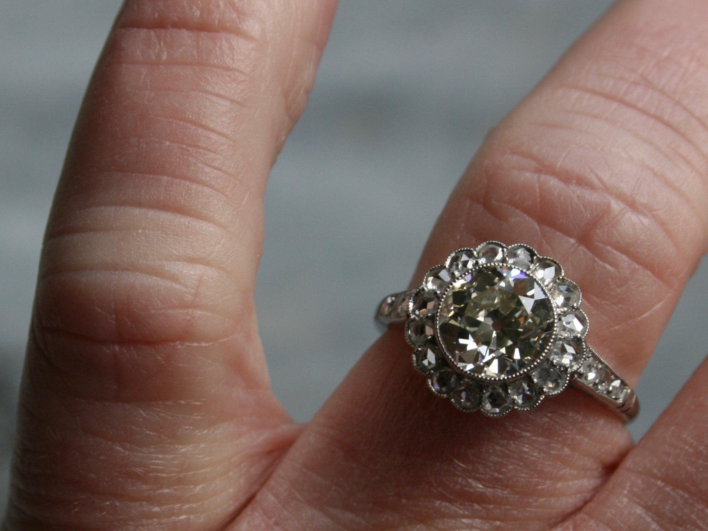 Vintage Platinum Halo Diamond Ring Engagement Ring, 2.47 Carat 1
