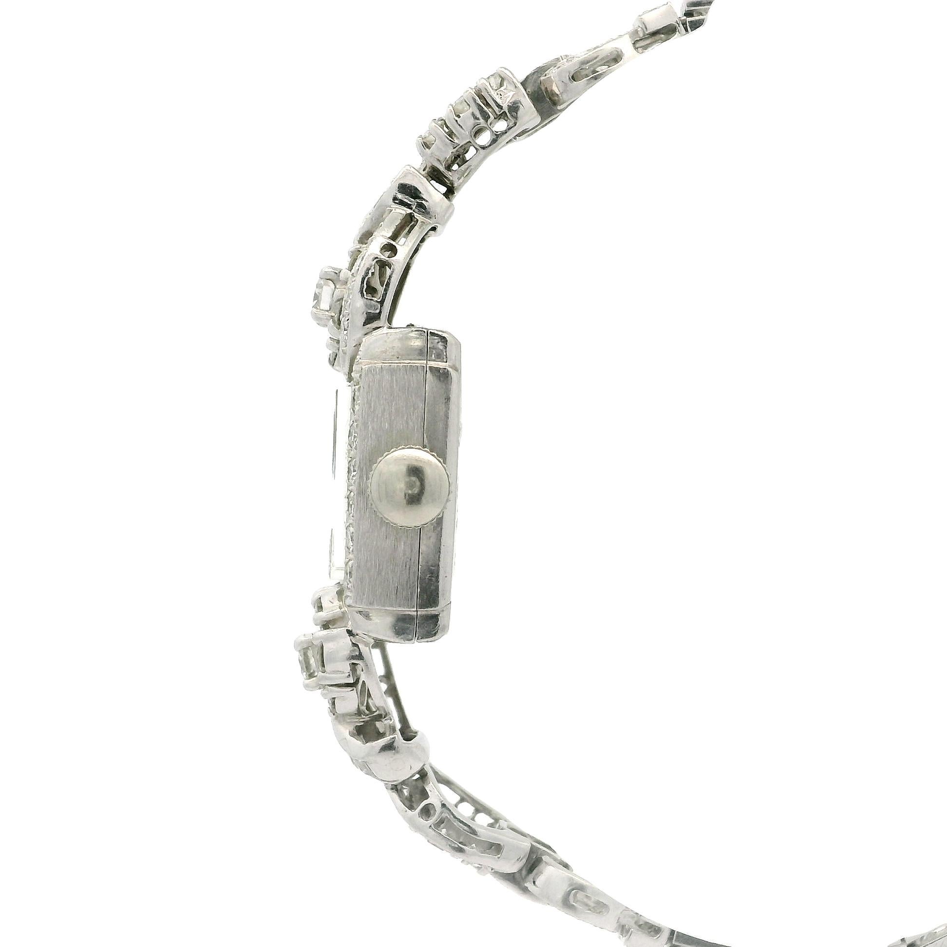 Vintage Platin Hamilton 3,18 Karat runder & Baguetteschliff Diamant-Uhrarmband aus Platin im Zustand „Gut“ im Angebot in Montclair, NJ