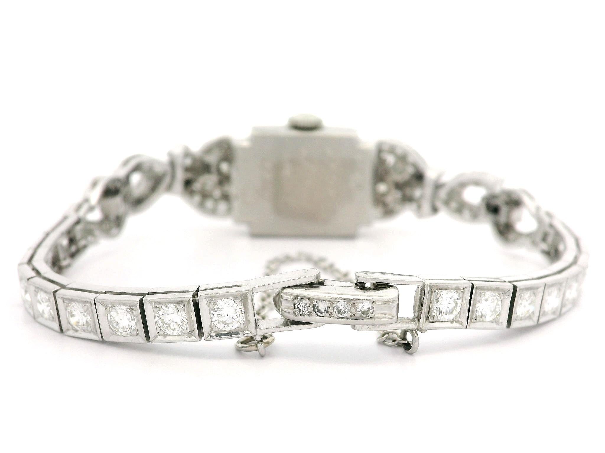 Vintage Platin Hamilton 3,18 Karat runder & Baguetteschliff Diamant-Uhrarmband aus Platin im Angebot 2
