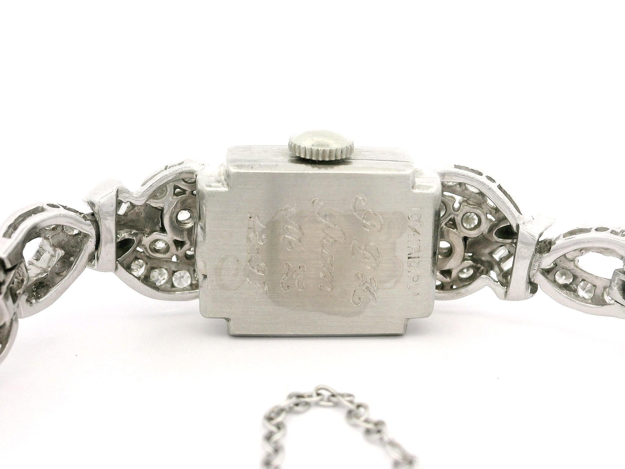 Vintage Platin Hamilton 3,18 Karat runder & Baguetteschliff Diamant-Uhrarmband aus Platin im Angebot 4