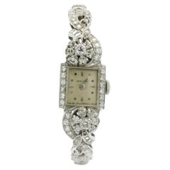 Bracciale in platino d'epoca Hamilton con diamanti rotondi e taglio baguette da 3,18 ct.