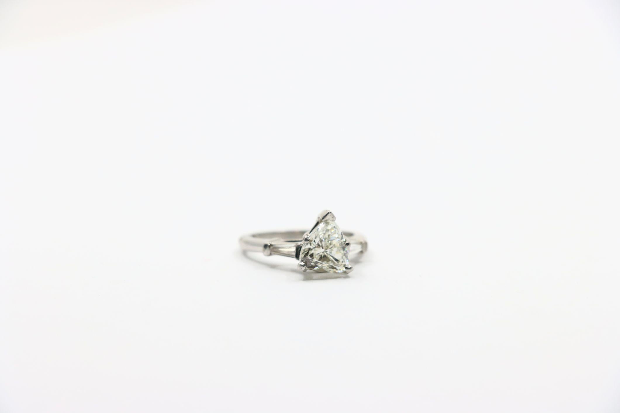 Vintage Platinum Heart Shape Diamond Ring For Sale 6