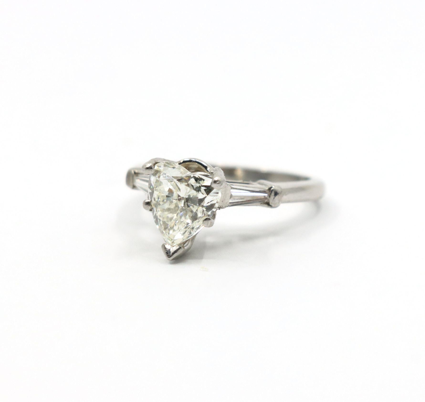 Vintage Platinum Heart Shape Diamond Ring For Sale 11