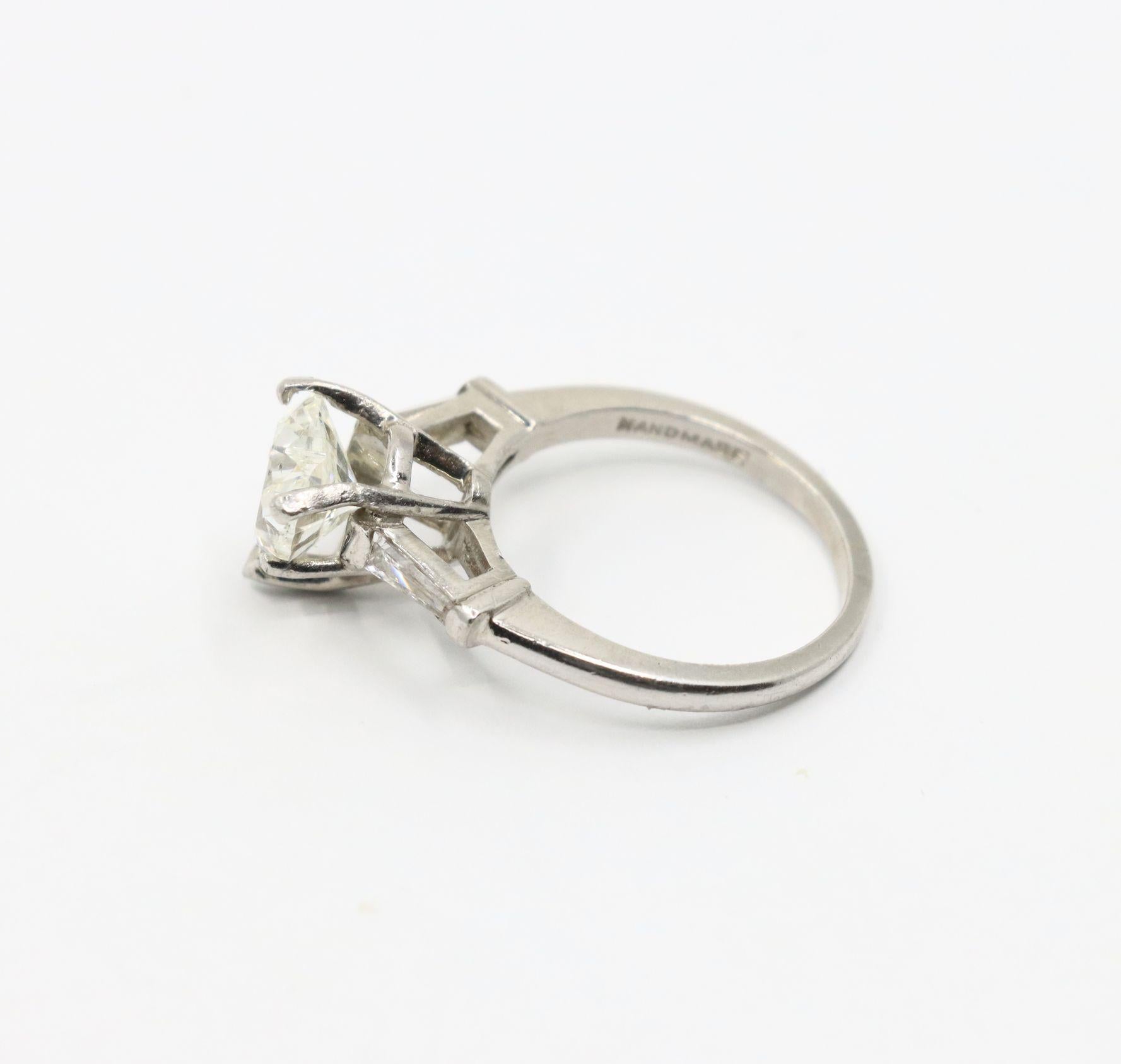 Vintage Platinum Heart Shape Diamond Ring For Sale 3