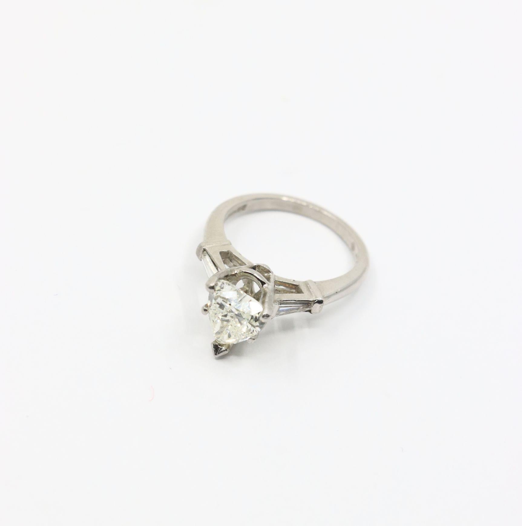Vintage Platinum Heart Shape Diamond Ring For Sale 4