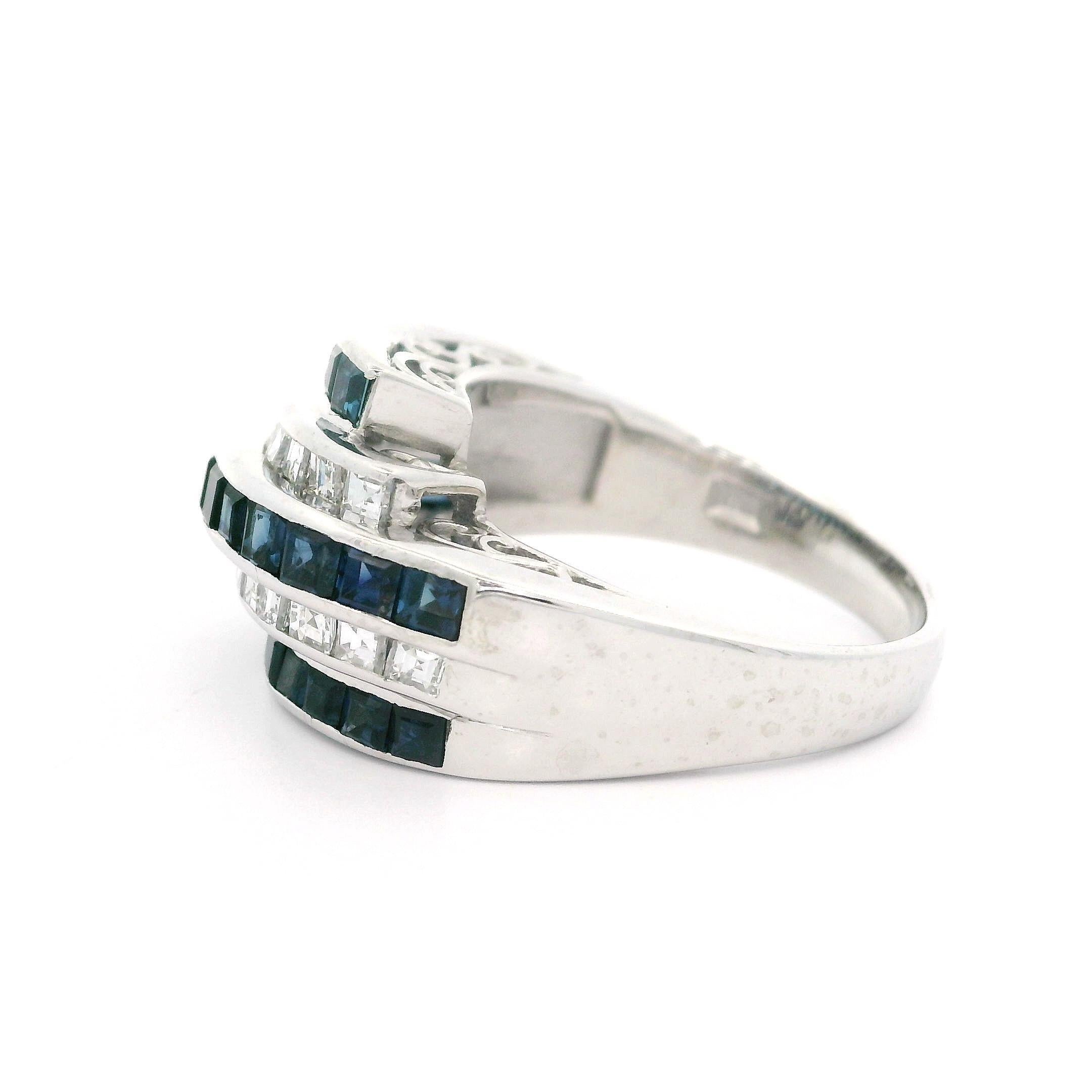Vintage Platinum High Quality 2.56ctw Sapphire Diamond Stack Look Band Ring For Sale 6