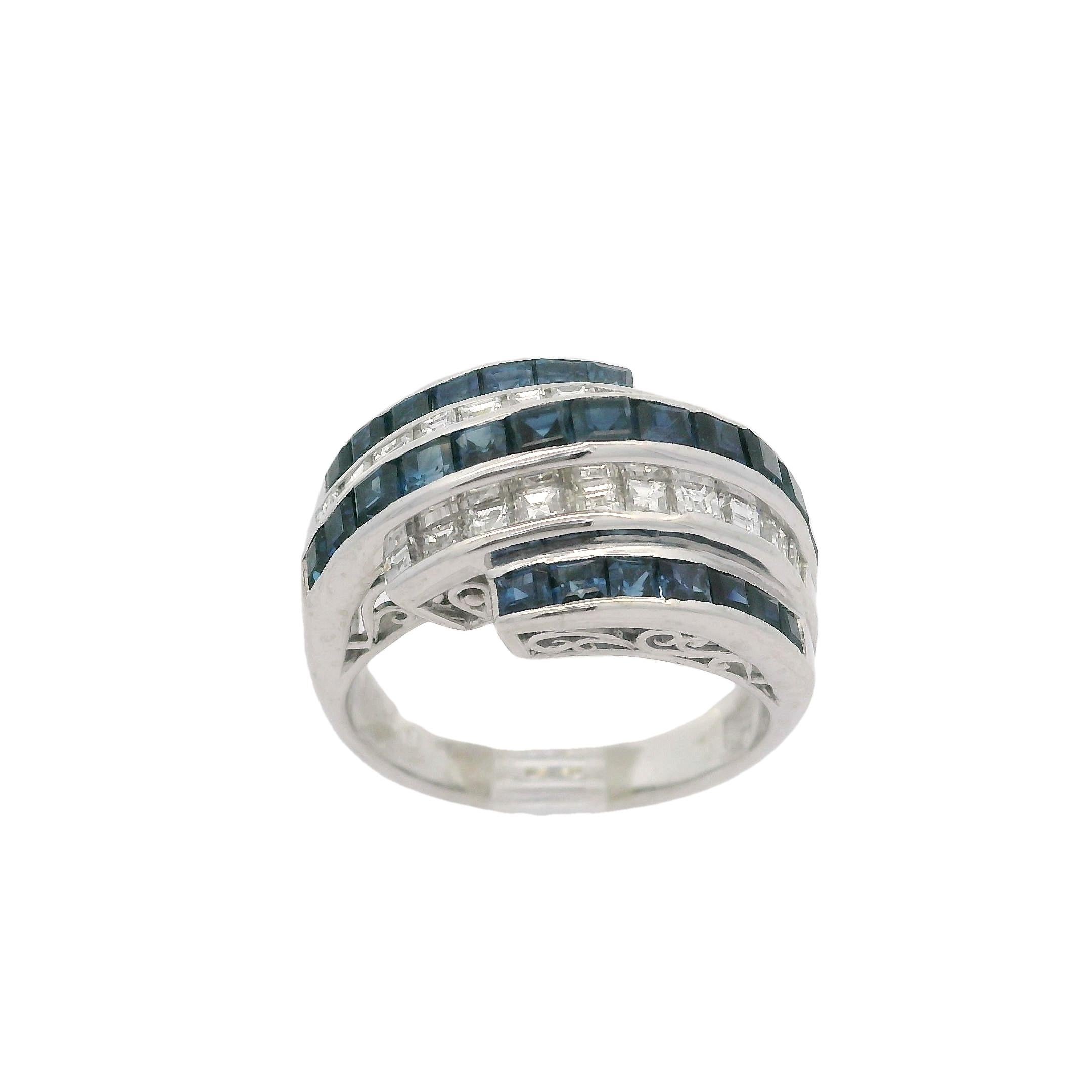 Square Cut Vintage Platinum High Quality 2.56ctw Sapphire Diamond Stack Look Band Ring For Sale