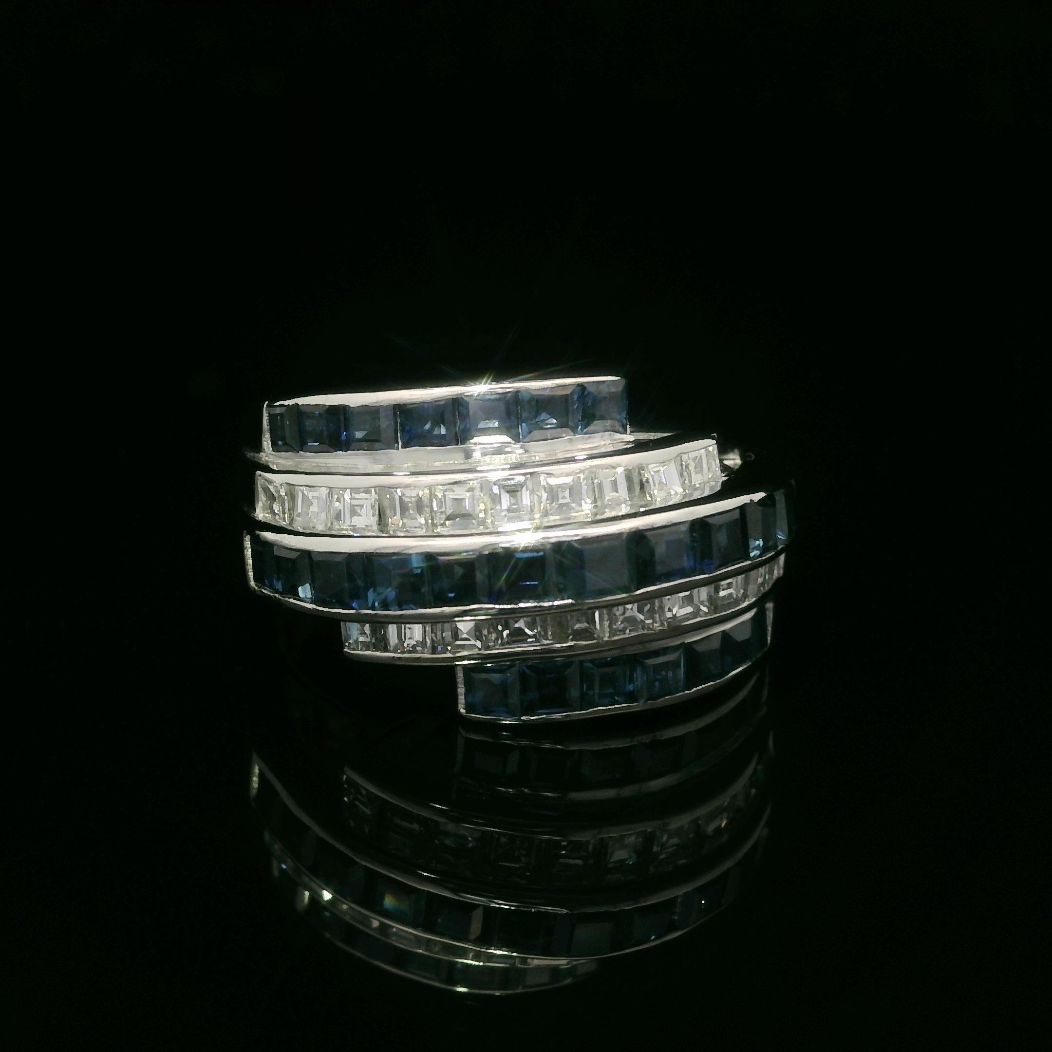 Women's Vintage Platinum High Quality 2.56ctw Sapphire Diamond Stack Look Band Ring For Sale