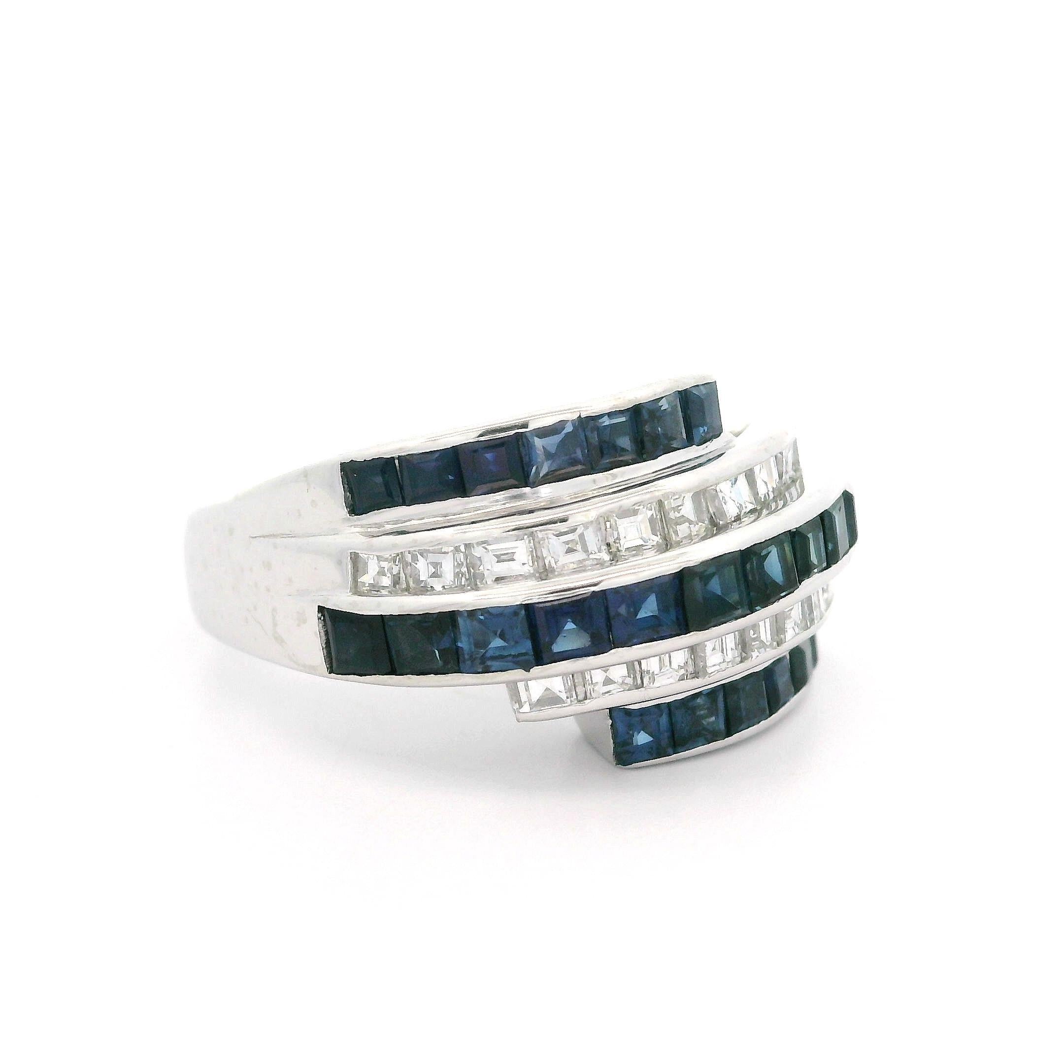 Vintage Platinum High Quality 2.56ctw Sapphire Diamond Stack Look Band Ring For Sale 4