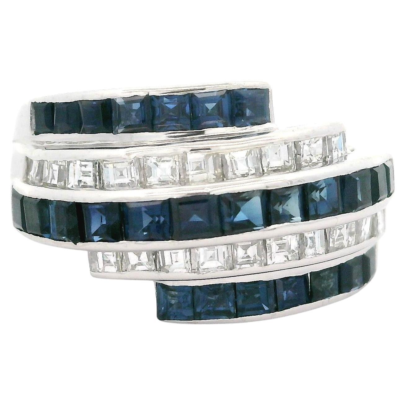 Vintage Platinum High Quality 2.56ctw Sapphire Diamond Stack Look Band Ring