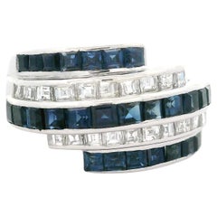 Vintage Platinum High Quality 2.56ctw Sapphire Diamond Stack Look Band Ring