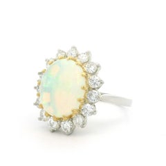 Vintage Platinum High Quality 4.35ctw Opal & Diamond Halo Classic Ring