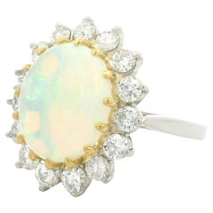 Vintage Platinum High Quality 4.35ctw Opal & Diamond Halo Classic Ring