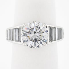 Vintage Platinum Ideal 5.02ctw GIA Round & Baguette Diamond Engagement Ring