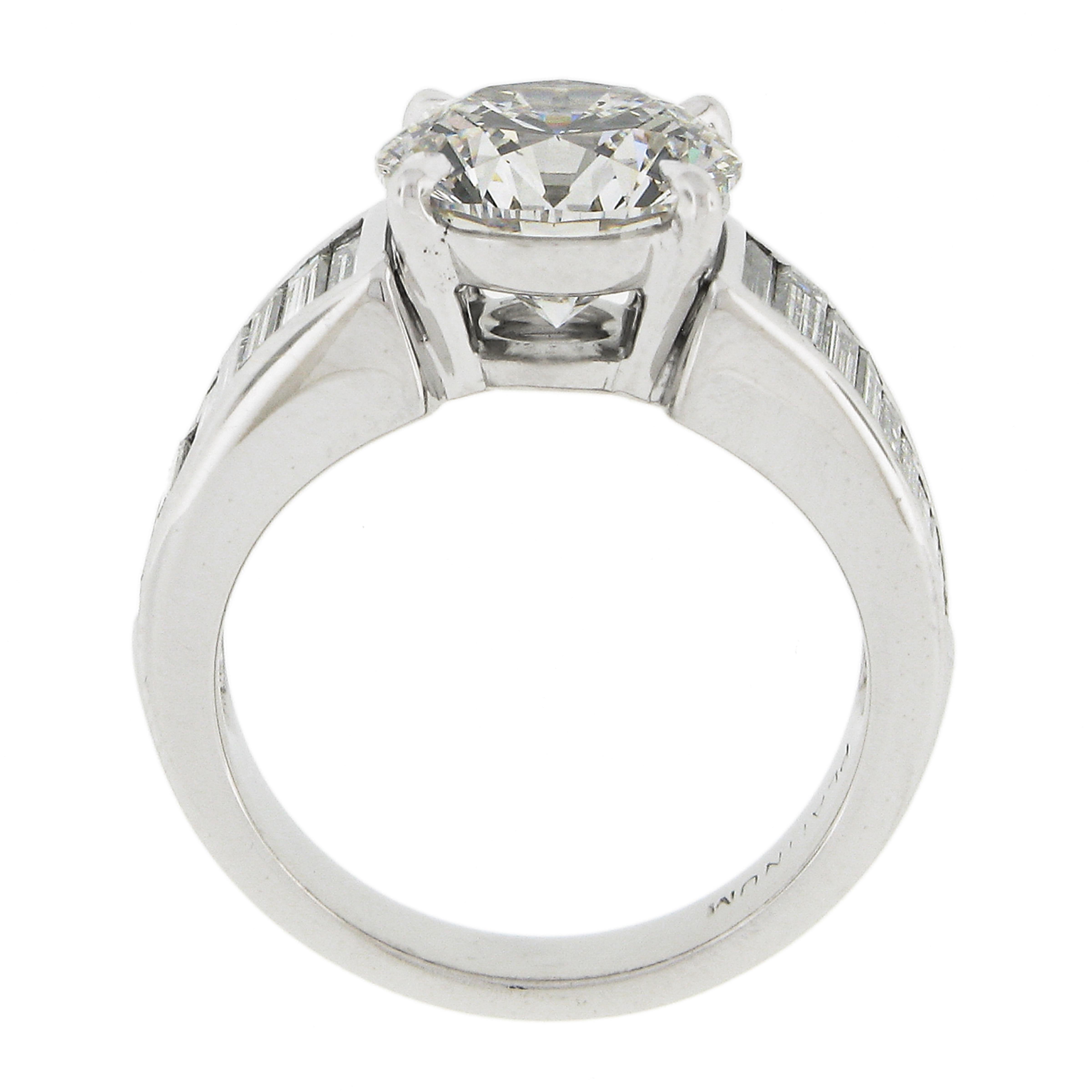Vintage Platinum Ideal 5.02ctw GIA Round Brilliant Diamond w/ Waterfall Baguette For Sale 1