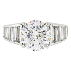 Vintage Platinum Ideal 5.02ctw GIA Round Brilliant Diamond w/ Waterfall Baguette