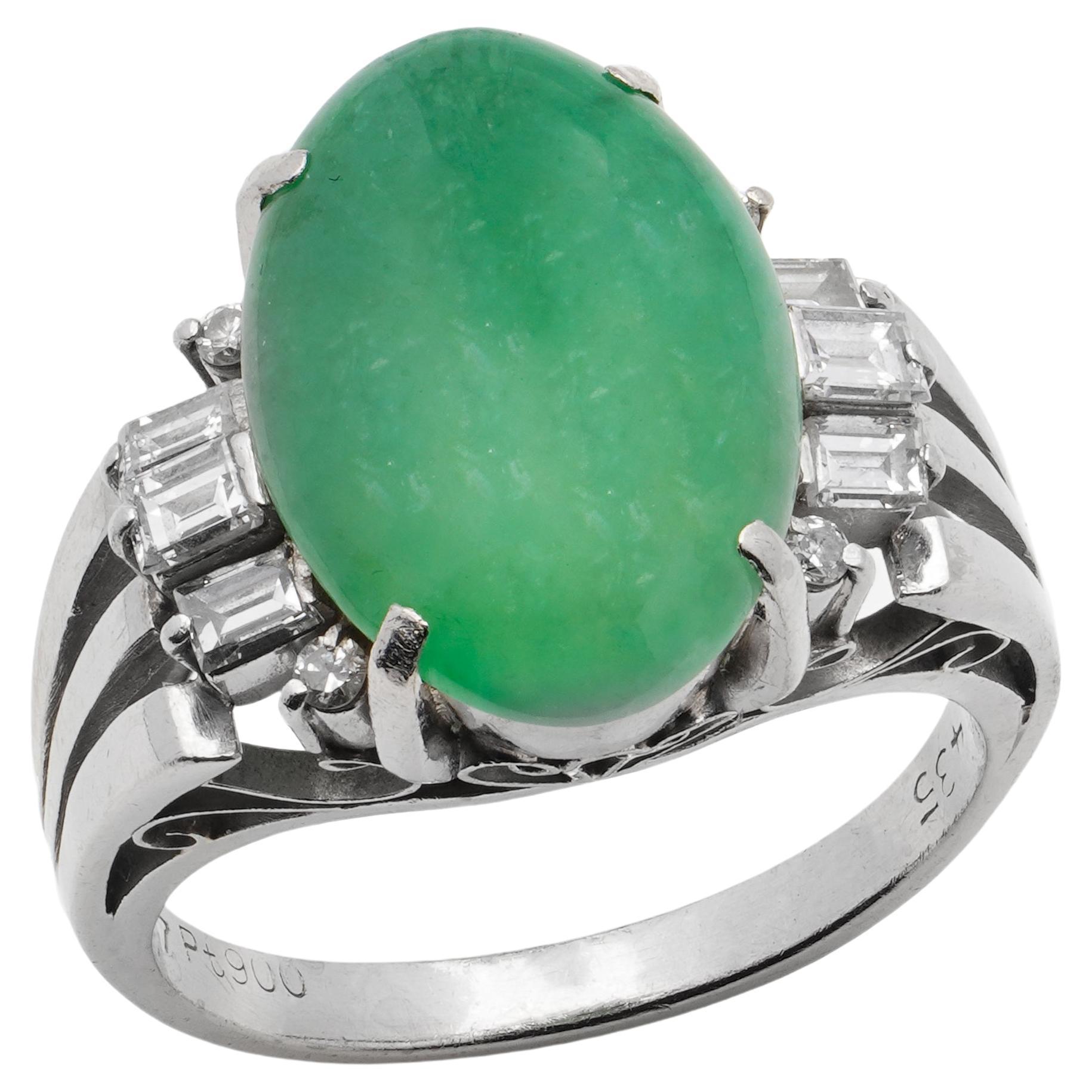 Vintage Platinum Ladies Ring with 4.77 Carats. A Grade Jade For Sale
