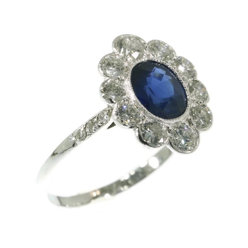 Vintage Platinum Lady Di Engagement Ring with Brilliant and Sapphire 1