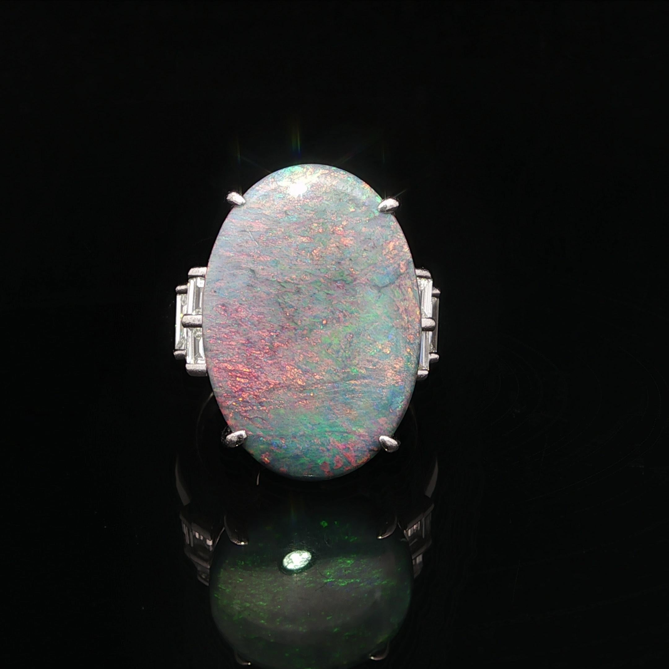 Vintage Platin Groß 13,64ctw GIA Rot Orange Spiel Opal Diamant Seiten Ring im Angebot 5