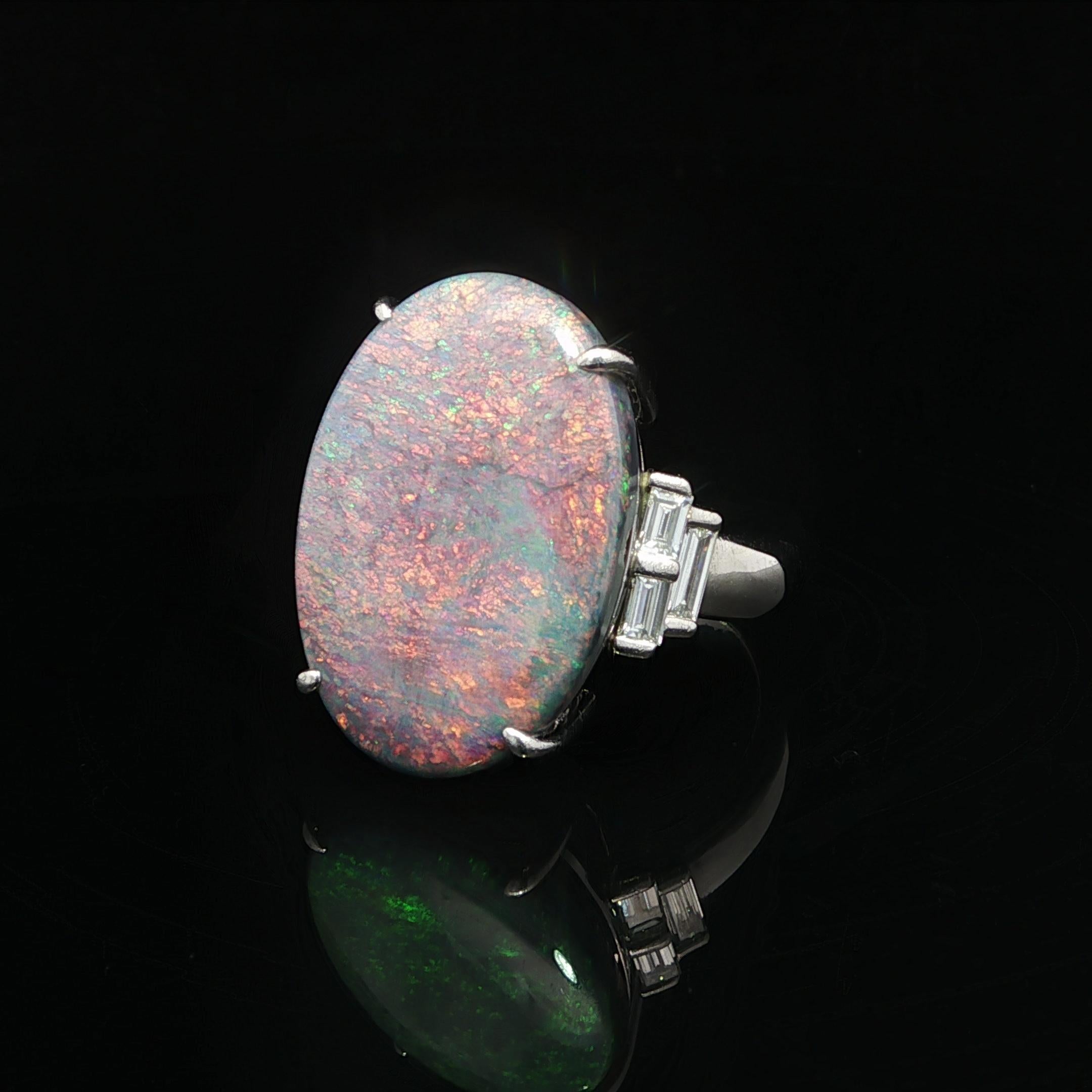 Vintage Platin Groß 13,64ctw GIA Rot Orange Spiel Opal Diamant Seiten Ring im Angebot 6