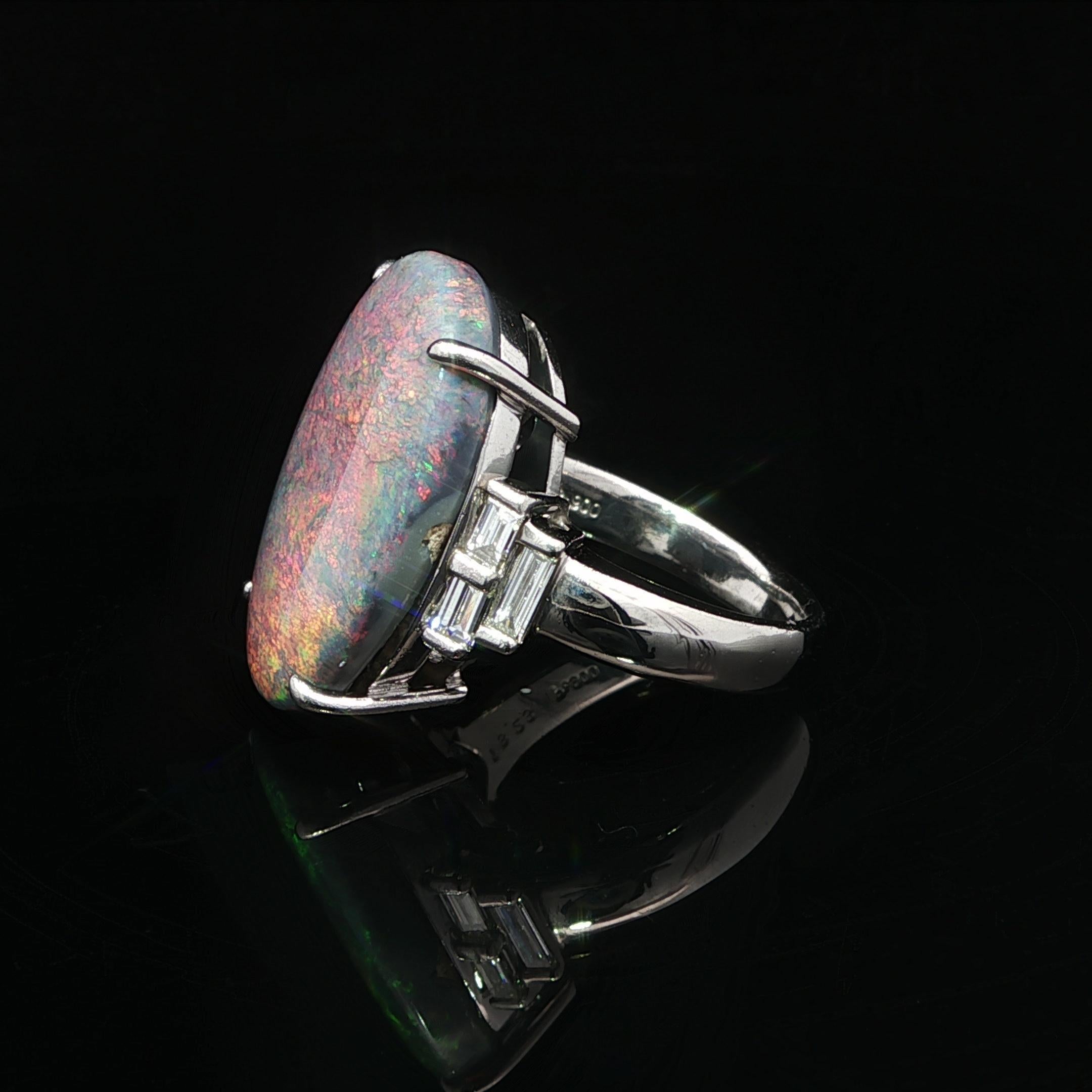 Vintage Platin Groß 13,64ctw GIA Rot Orange Spiel Opal Diamant Seiten Ring im Angebot 7