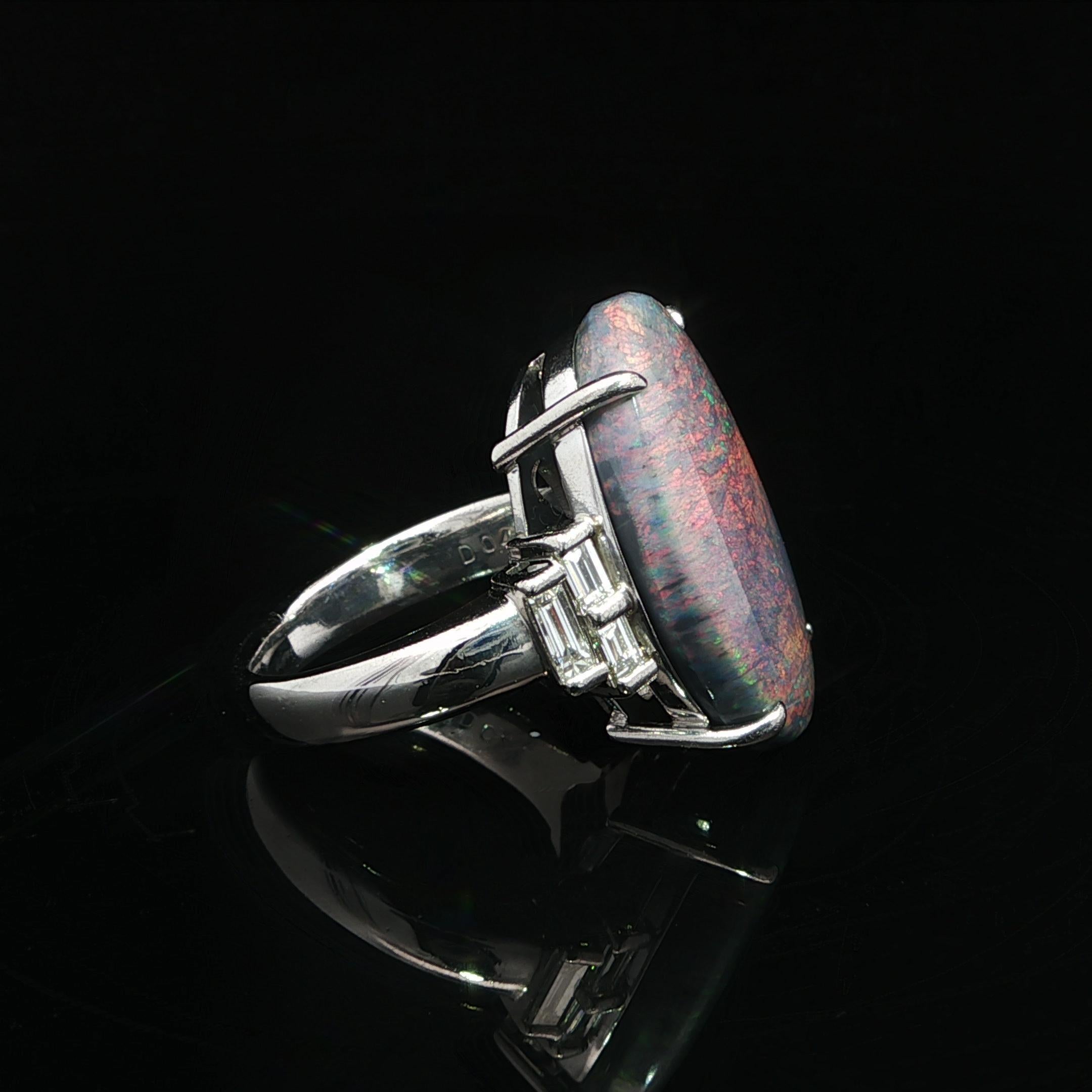 Vintage Platin Groß 13,64ctw GIA Rot Orange Spiel Opal Diamant Seiten Ring im Angebot 8
