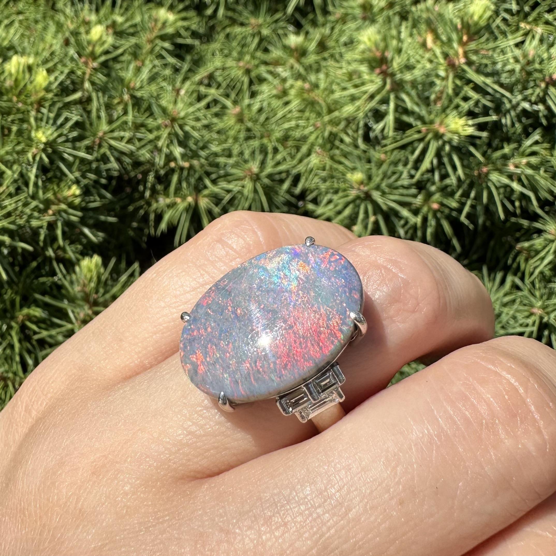 Vintage Platin Groß 13,64ctw GIA Rot Orange Spiel Opal Diamant Seiten Ring im Angebot 11