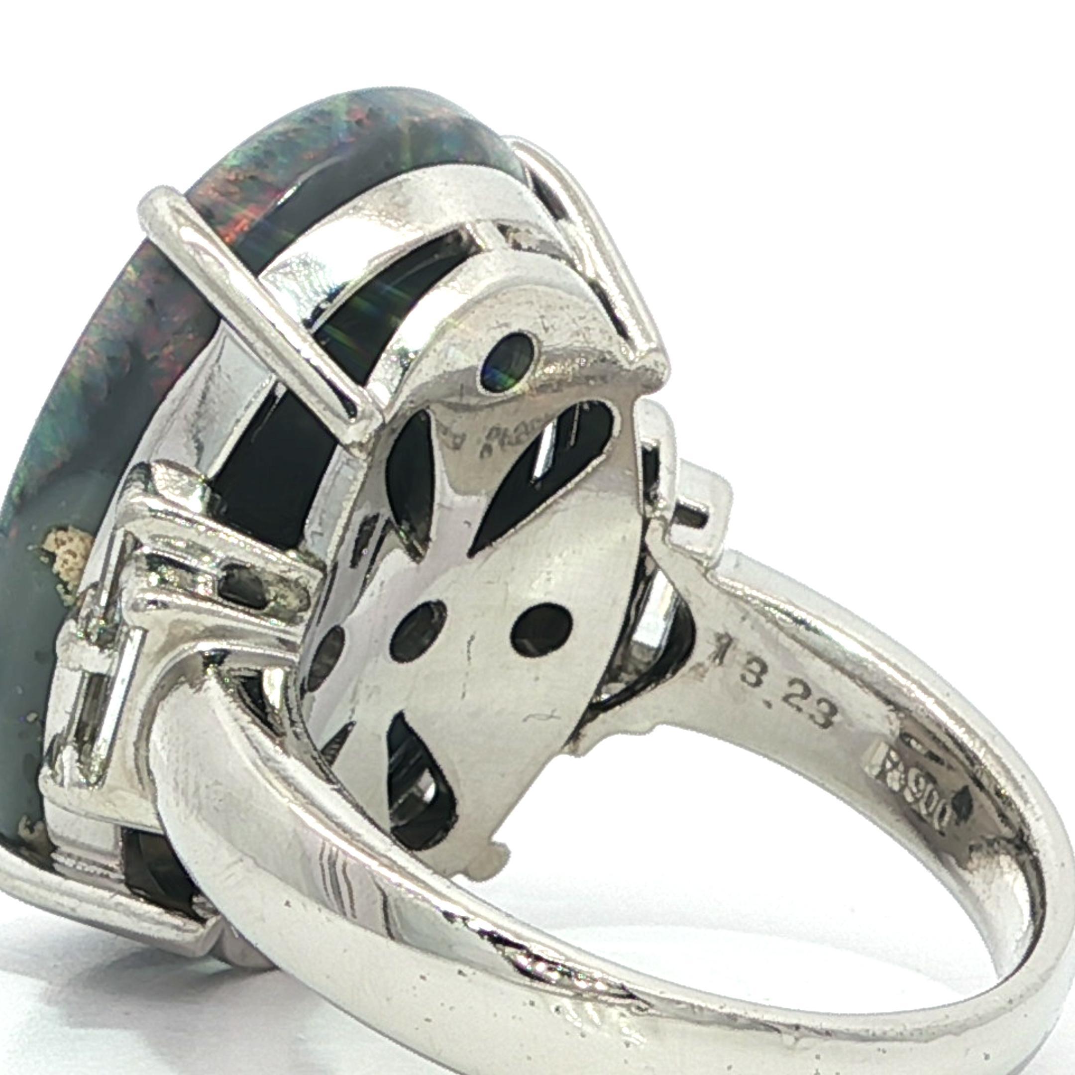 Vintage Platin Groß 13,64ctw GIA Rot Orange Spiel Opal Diamant Seiten Ring (Cabochon) im Angebot