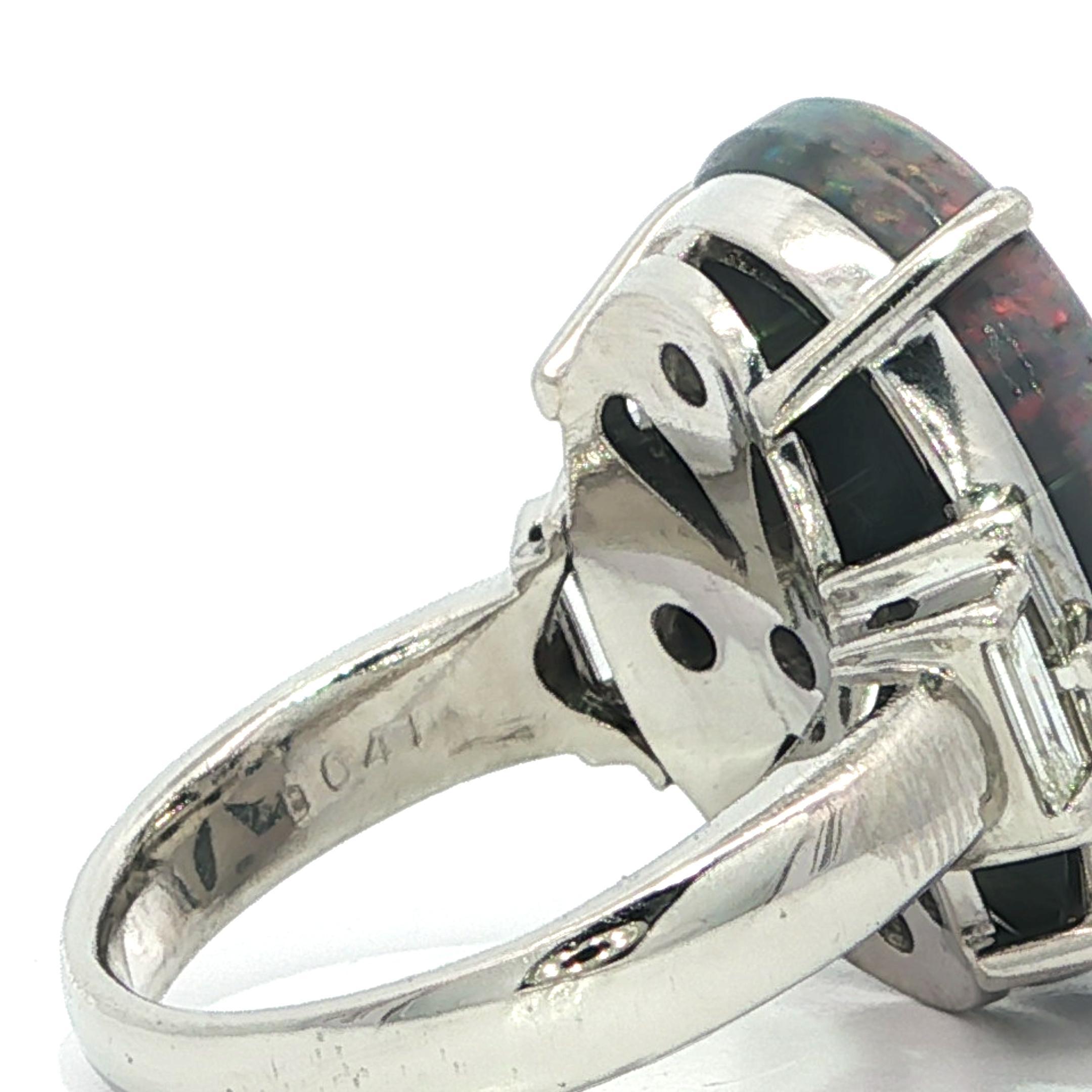 Vintage Platin Groß 13,64ctw GIA Rot Orange Spiel Opal Diamant Seiten Ring im Zustand „Hervorragend“ im Angebot in Montclair, NJ