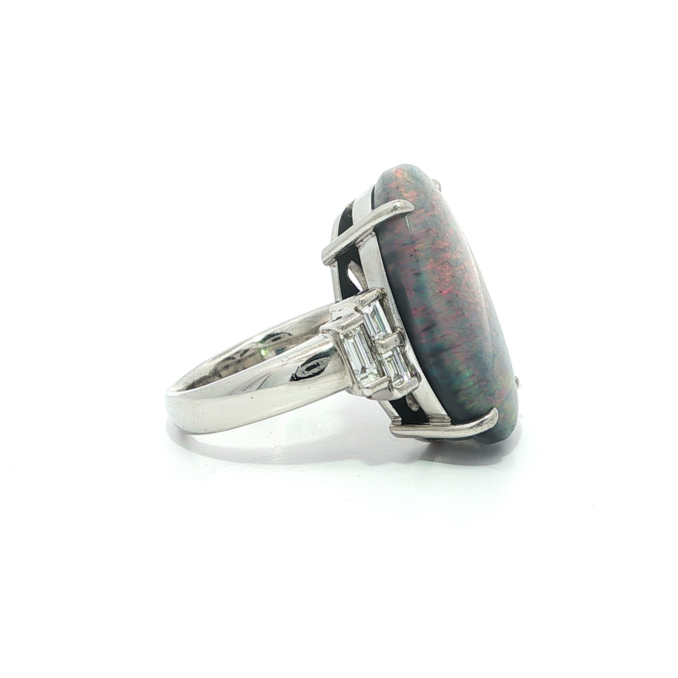Vintage Platin Groß 13,64ctw GIA Rot Orange Spiel Opal Diamant Seiten Ring im Angebot 4