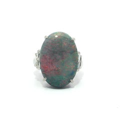 Vintage Platinum Large 13.64ctw GIA Red Orange Play Opal Diamond Sides Ring