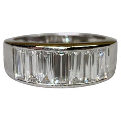 Vintage Platin Großer Baguette Channel Diamant Halb-Eternity-Ring G Vs Gr. 5,75