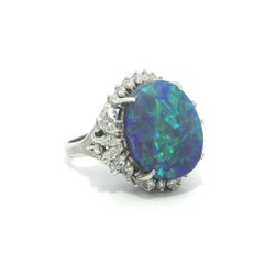 Vintage Platinum Large Boulder Nice Play of Color Opal w/ Diamond Ring