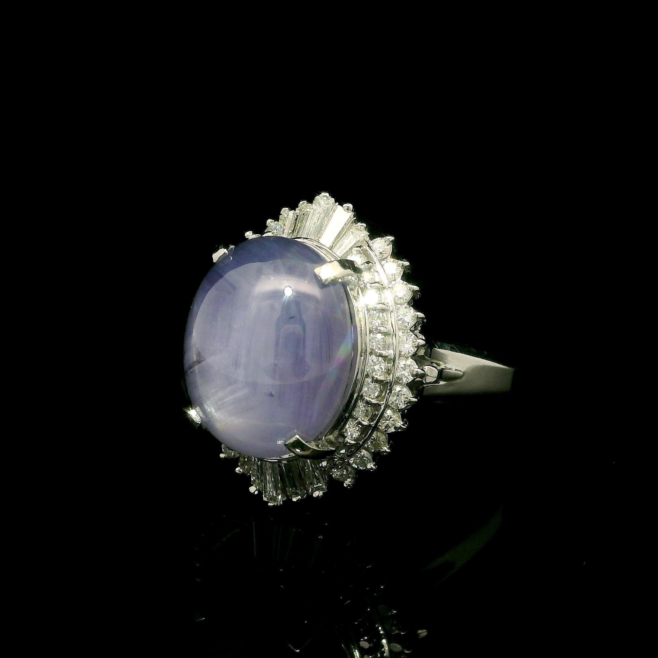 Vintage Platinum Large GIA 11.26ctw No Heat Star Sapphire Diamond Ballerina Ring For Sale 5