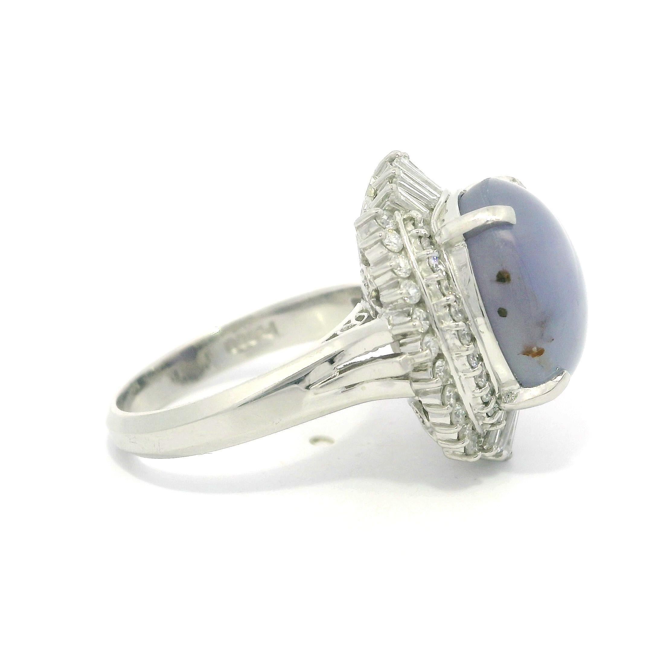 Vintage Platinum Large GIA 11.26ctw No Heat Star Sapphire Diamond Ballerina Ring For Sale 7
