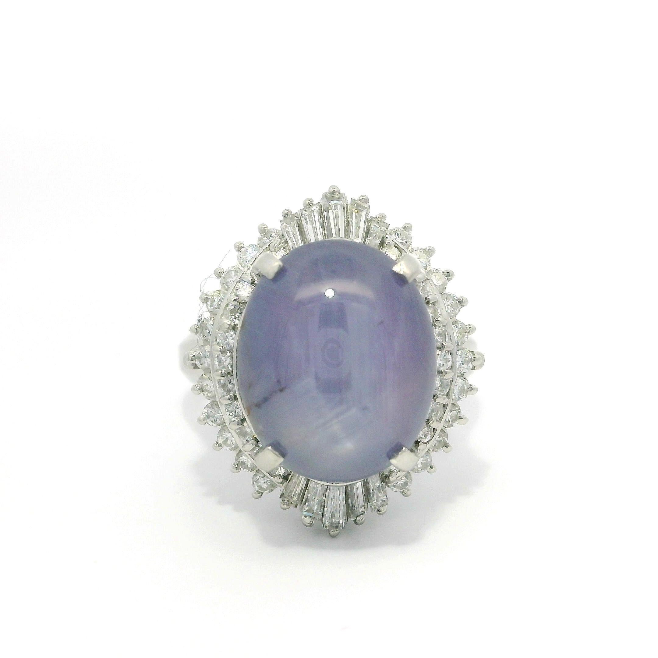Vintage Platinum Large GIA 11.26ctw No Heat Star Sapphire Diamond Ballerina Ring For Sale 9